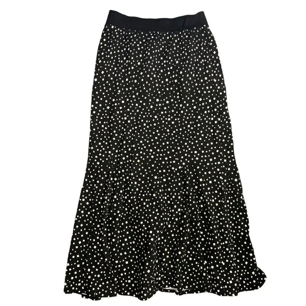 Vintage Andrea Jovine Maxi Skirt S Black Diamonds Gusset Pleats Elastic Waist